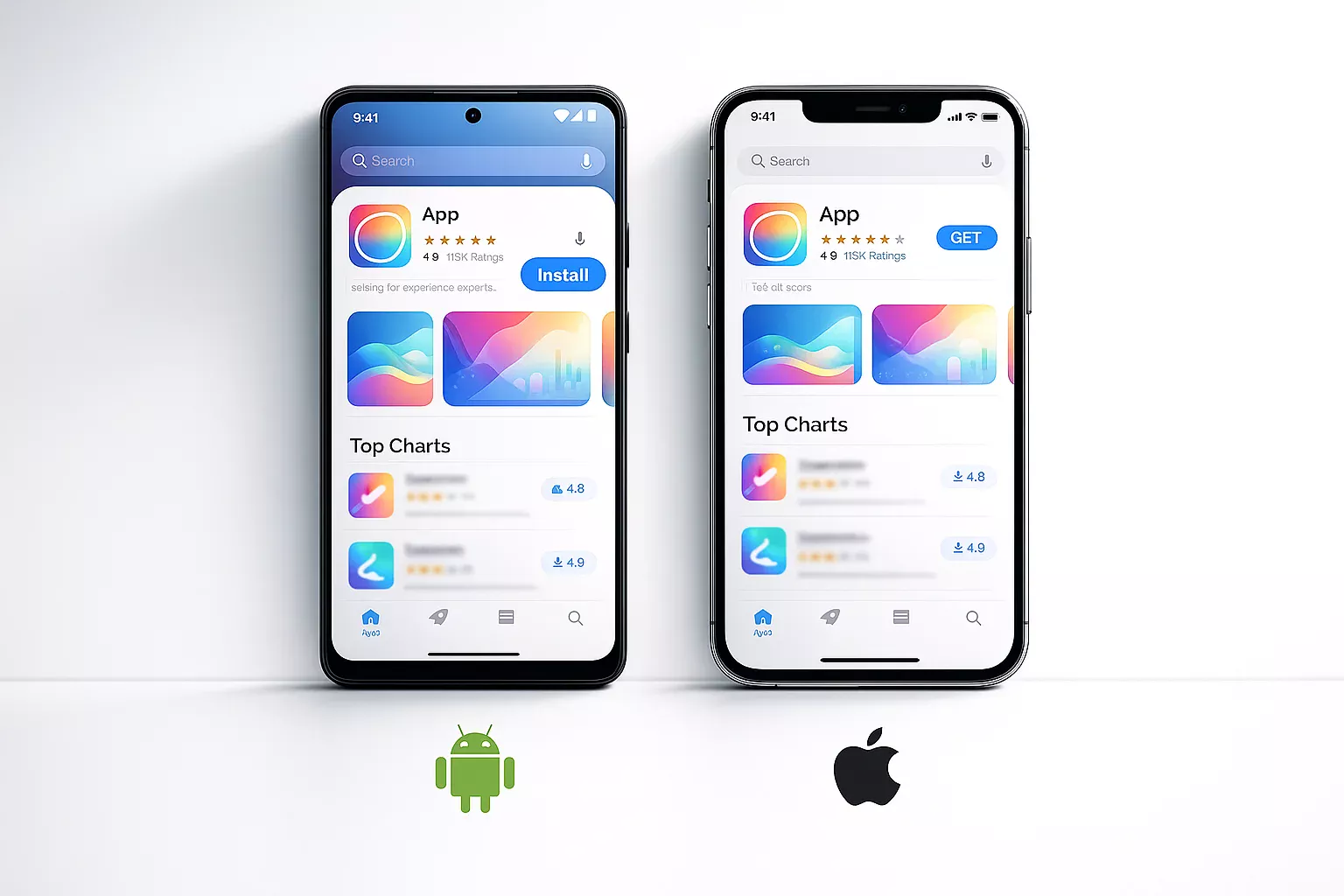 Dois smartphones Android e iPhone lado a lado mostrando opções de download do aplicativo Sportingbet