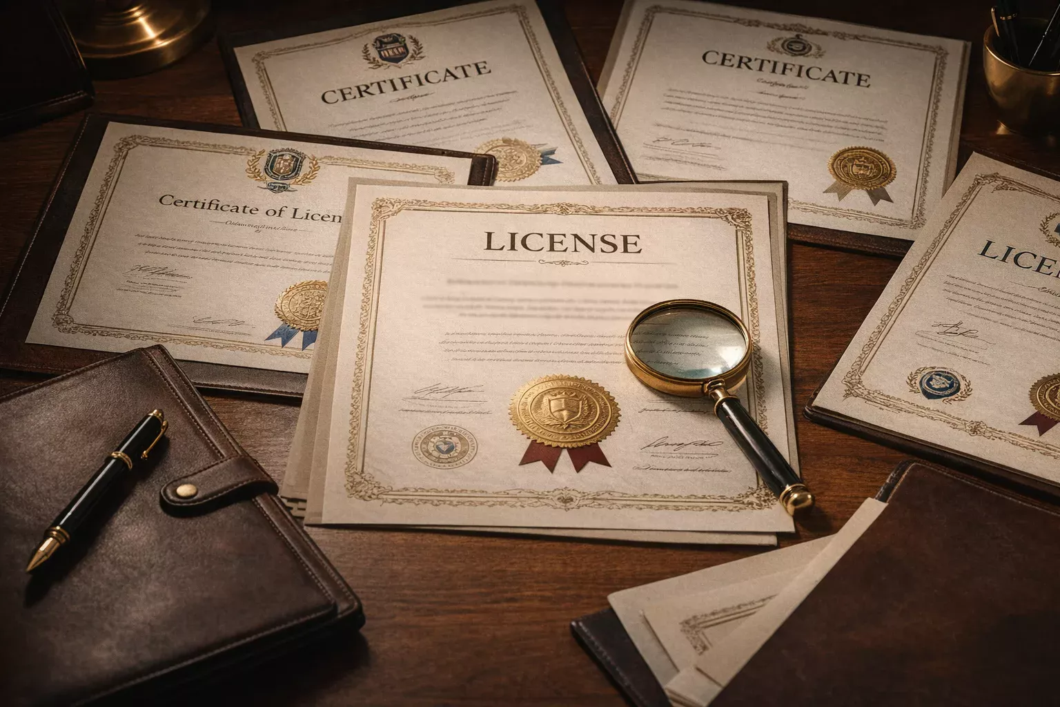 Documentos de licenças internacionais e certificações oficiais para casas de apostas em mesa executiva